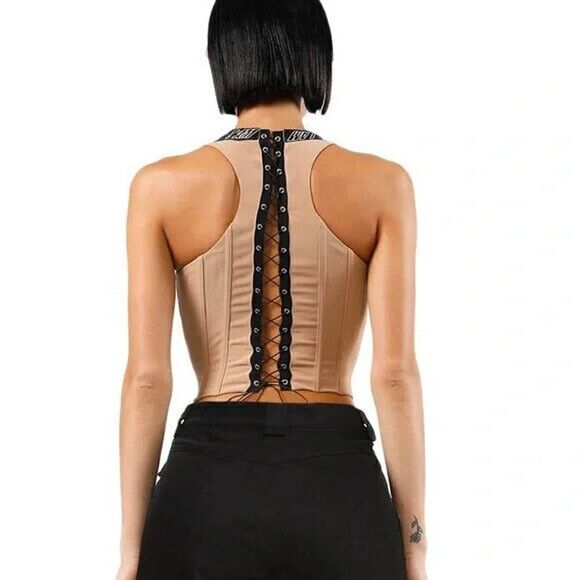 I AM GIA tan brown corset cinch back logo top size Medium - Picture 2 of 6